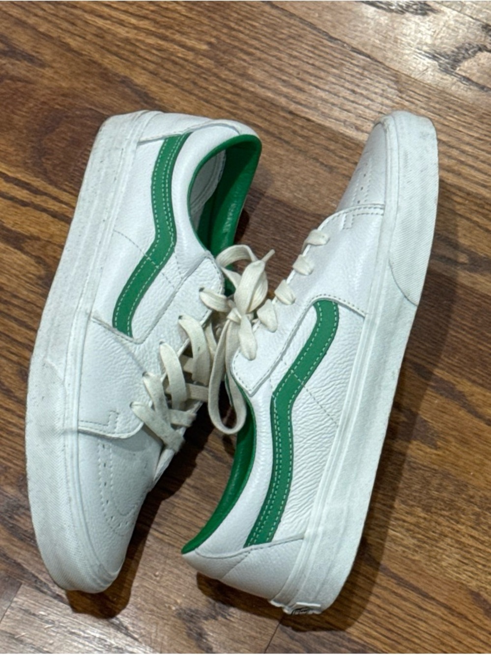 Men's Vans White Sneakers with Green Accent